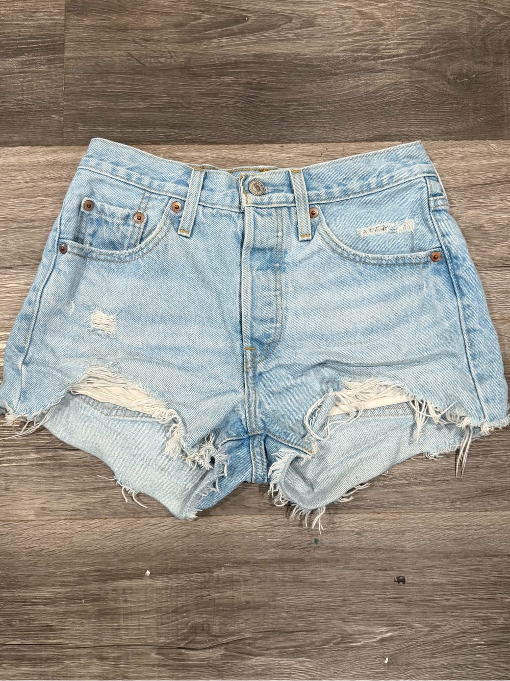 Levi's 501 Cutoff Shorts Womens W25 Blue Button Fly High Rise Distressed Frayed